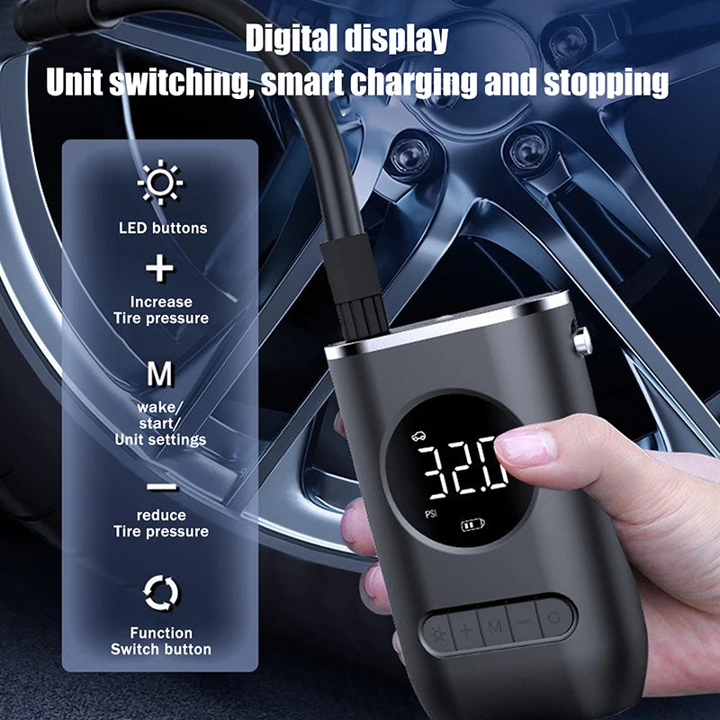 Bomba de ar portátil sem fio 150PSI Mini inflador de pneus com bateria recarregável para uso de emergência em carros, motocicletas e bicicletas