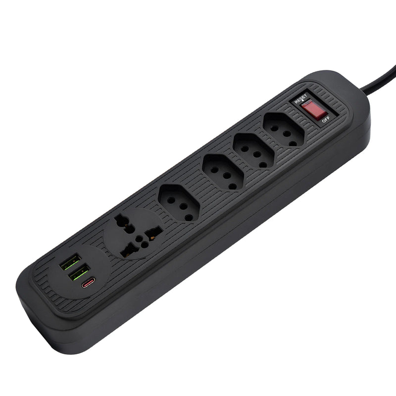 Power Filter, 4 Plug Extensions, 2M Extension Cable, 3 USB Charging Ports, 2500W, Brazilian Socket