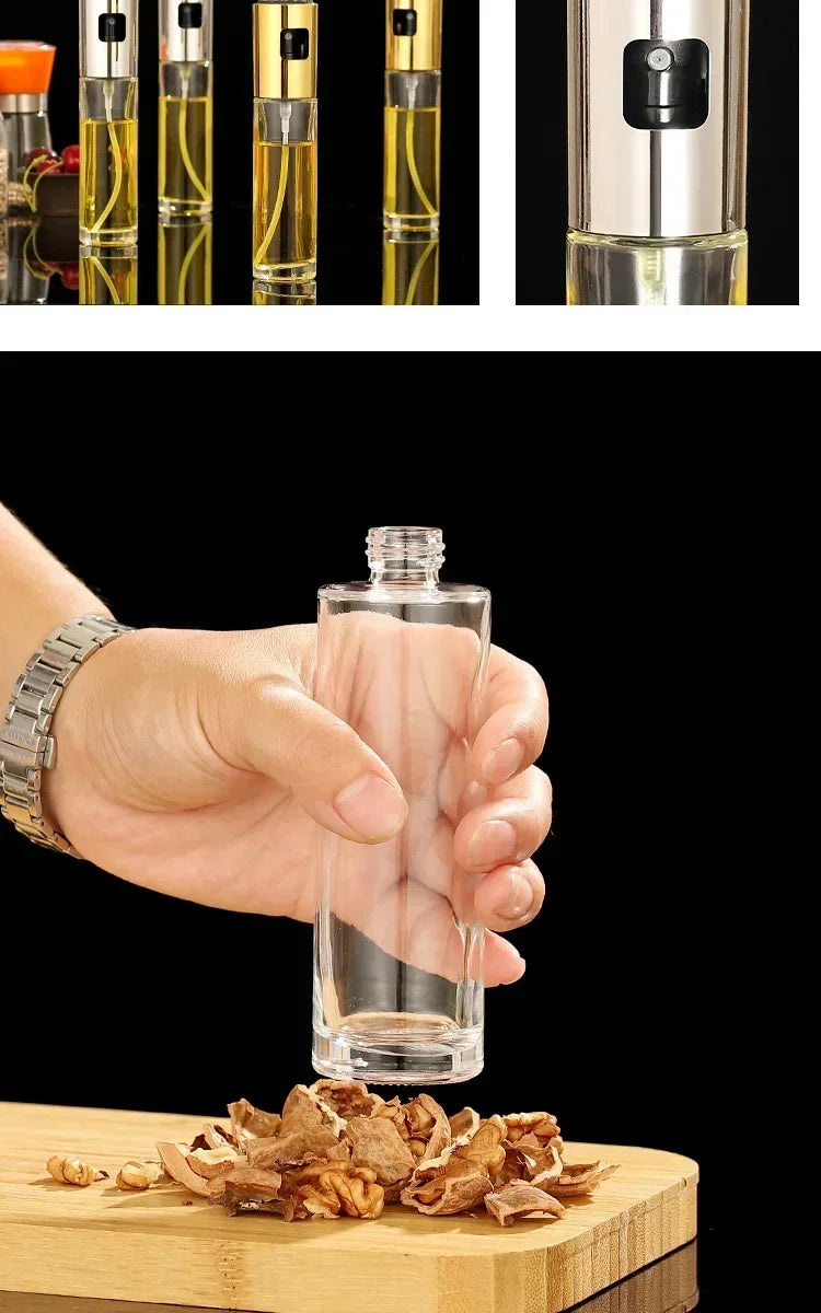 Frasco de vidro multiuso de alta qualidade de 100 ml para óleo de cozinha, frasco de spray de vidro com funil pequeno e acessórios de escova