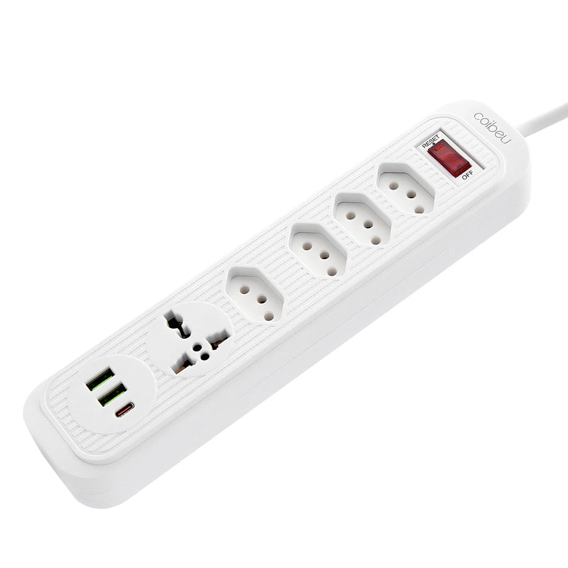 Power Filter, 4 Plug Extensions, 2M Extension Cable, 3 USB Charging Ports, 2500W, Brazilian Socket