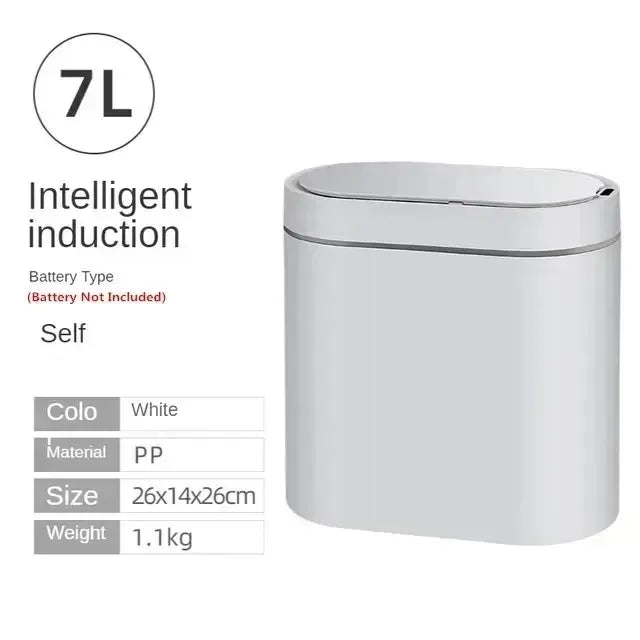 Lixeira automática de banheiro de 7L com tampa, lata de lixo pequena sem toque, lata de lixo à prova d'água com sensor de movimento para cozinha, quarto