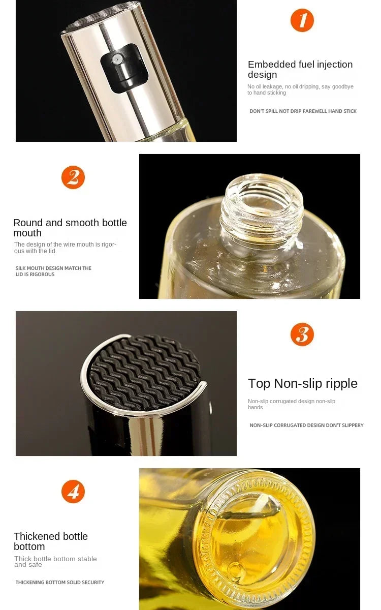 Frasco de vidro multiuso de alta qualidade de 100 ml para óleo de cozinha, frasco de spray de vidro com funil pequeno e acessórios de escova