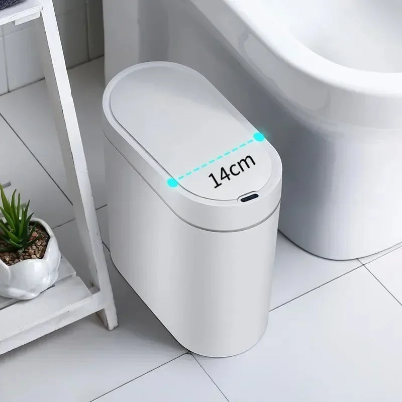 Lixeira automática de banheiro de 7L com tampa, lata de lixo pequena sem toque, lata de lixo à prova d'água com sensor de movimento para cozinha, quarto