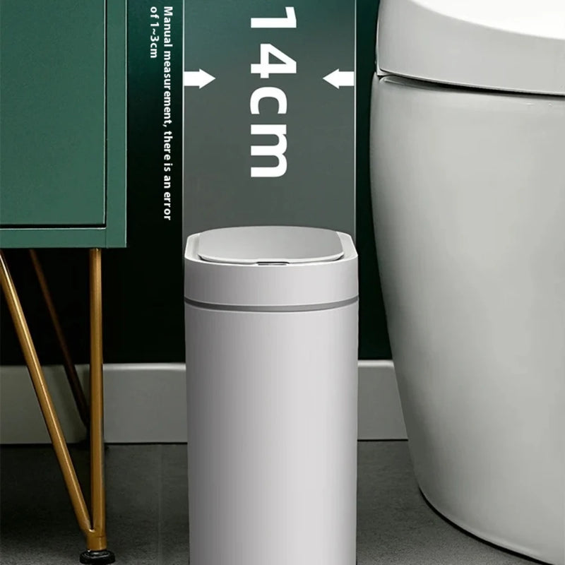 Lixeira automática de banheiro de 7L com tampa, lata de lixo pequena sem toque, lata de lixo à prova d'água com sensor de movimento para cozinha, quarto
