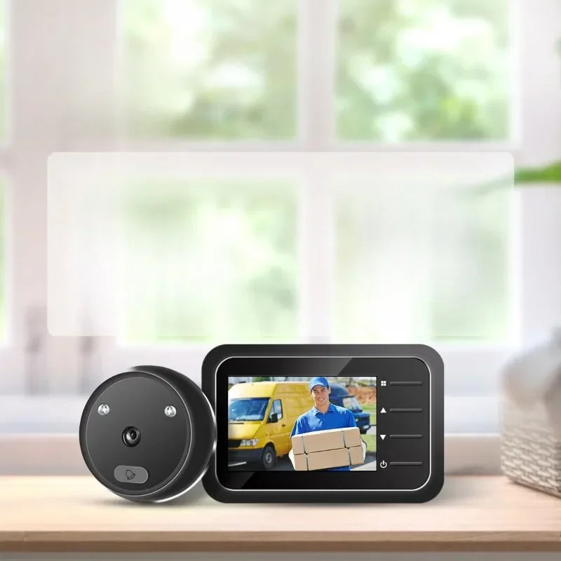 Campainha inteligente com câmera olho mágico de 2,4 polegadas, gravação automática, anel eletrônico HD, infravermelho, visão noturna, vídeo, campainha, visor de olho mágico residencial