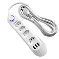 Power Filter, 4 Plug Extensions, 2M Extension Cable, 3 USB Charging Ports, 2500W, Brazilian Socket