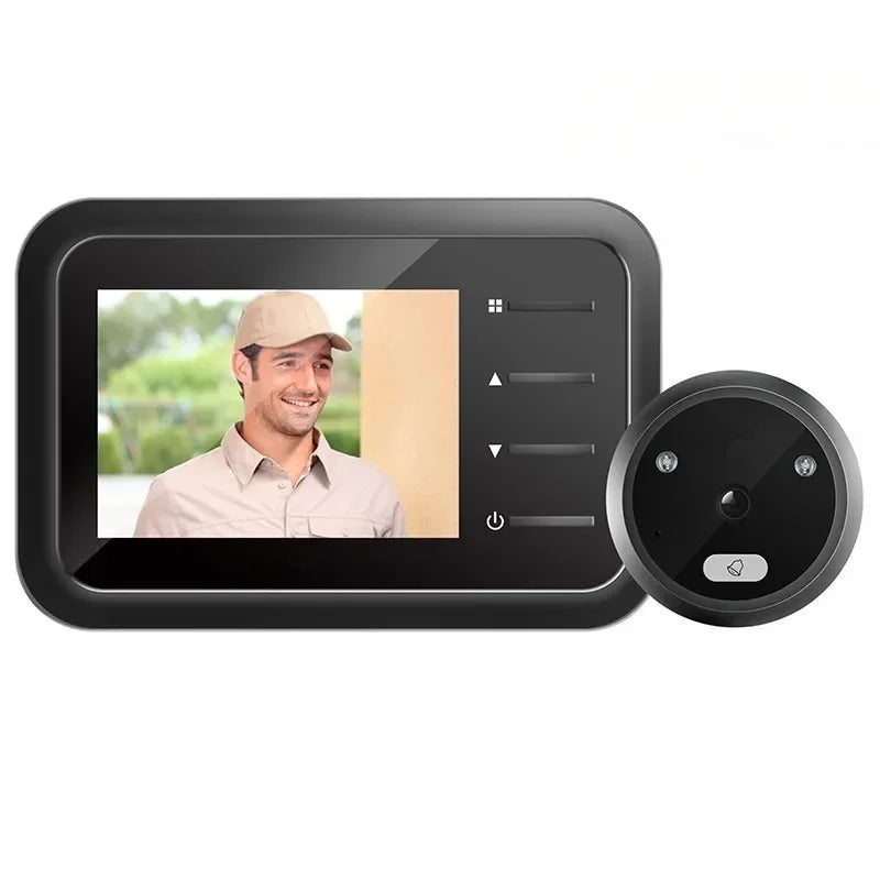 Campainha inteligente com câmera olho mágico de 2,4 polegadas, gravação automática, anel eletrônico HD, infravermelho, visão noturna, vídeo, campainha, visor de olho mágico residencial