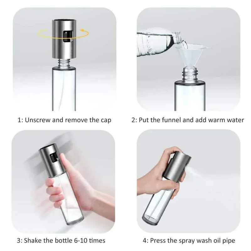 Frasco de vidro multiuso de alta qualidade de 100 ml para óleo de cozinha, frasco de spray de vidro com funil pequeno e acessórios de escova