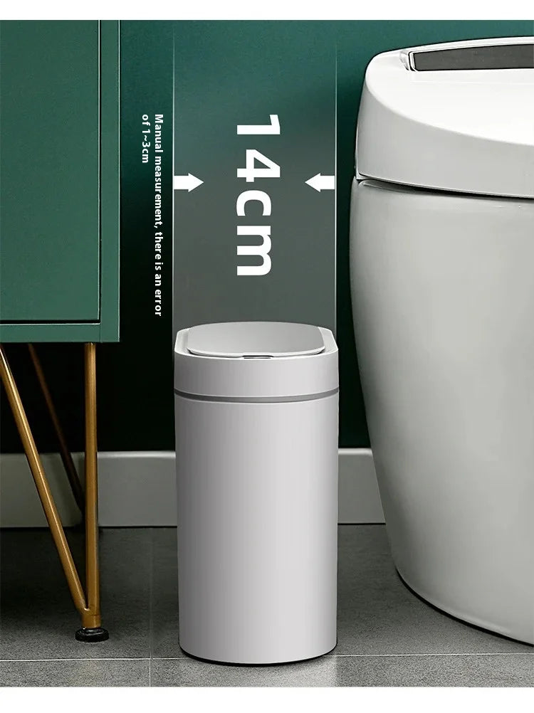 Lixeira automática de banheiro de 7L com tampa, lata de lixo pequena sem toque, lata de lixo à prova d'água com sensor de movimento para cozinha, quarto