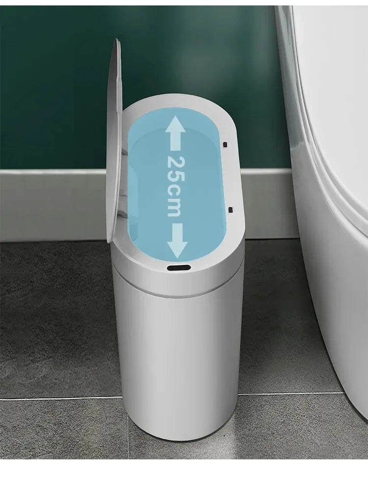Lixeira automática de banheiro de 7L com tampa, lata de lixo pequena sem toque, lata de lixo à prova d'água com sensor de movimento para cozinha, quarto